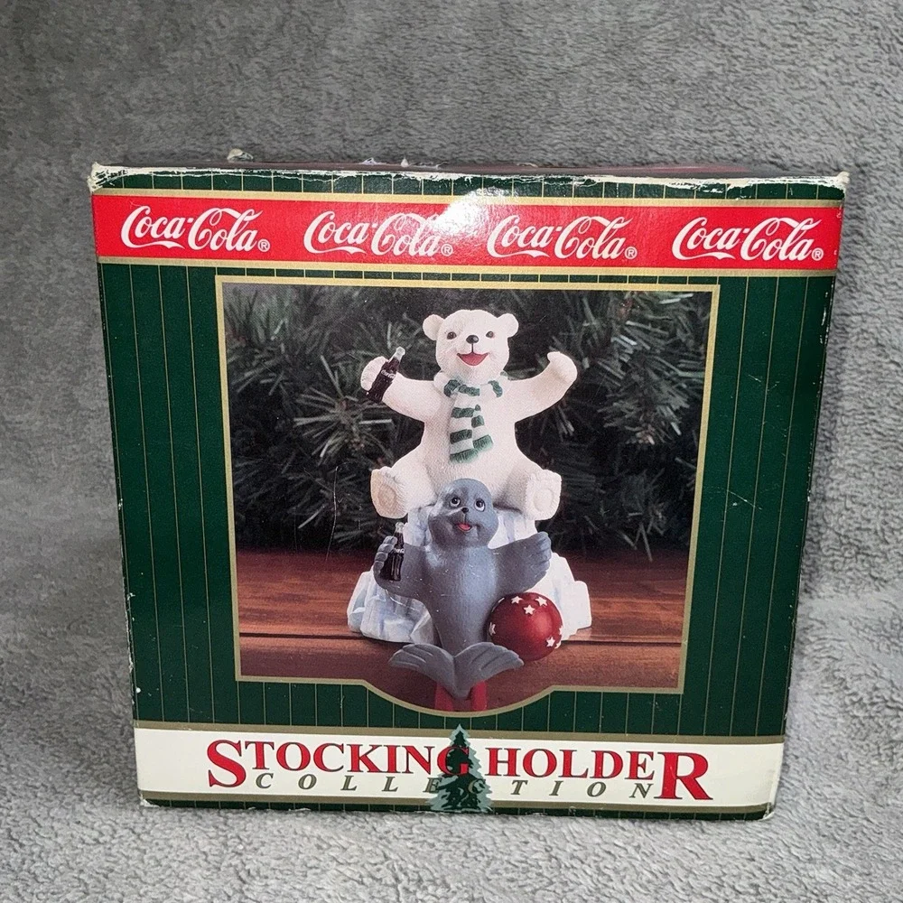 Vintage‎ Coca Cola Christmas Stocking Holder Polar Bear & Seal